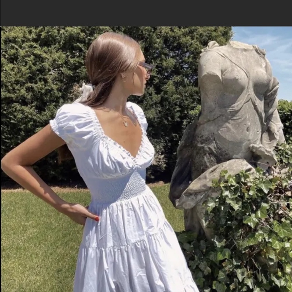 WeWoreWhat Danielle Bernstein White Smocked Poplin Maxi Dress L NWT Prairiecore